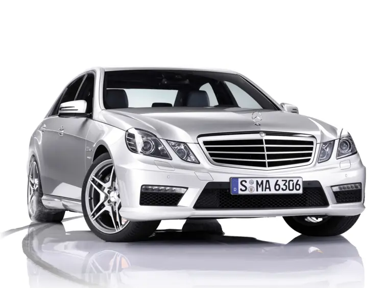 Silver Mercedes Sedan on Transparent Background