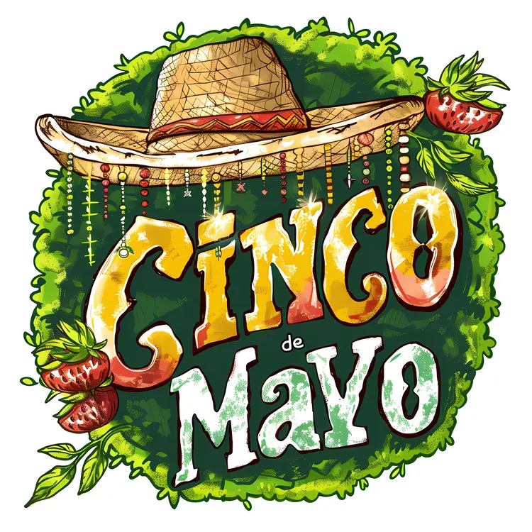 Cinco de Mayo Festive Illustration with Sombrero and Strawberries