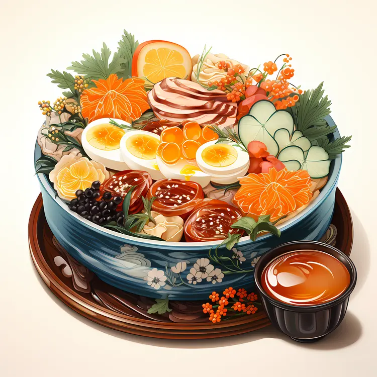 Bowl of Mixed Food with Eggs and Vegetables