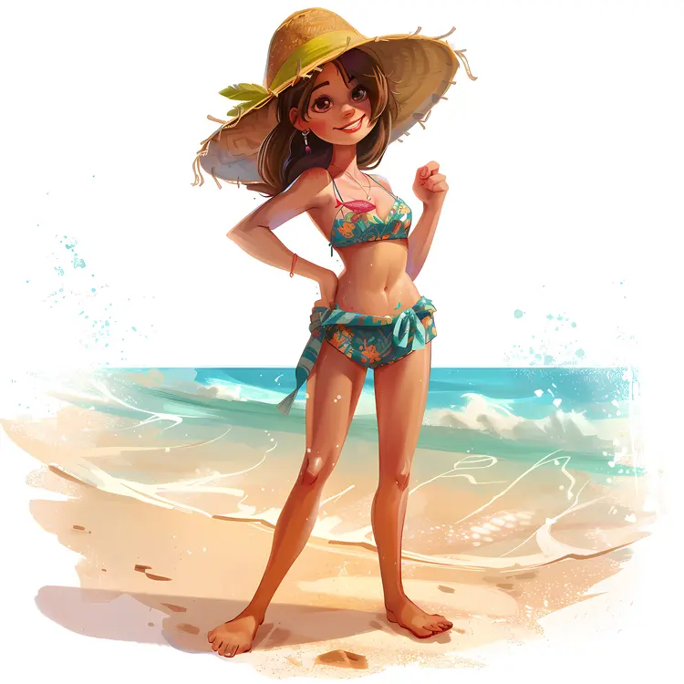 Girl on Beach Illustration