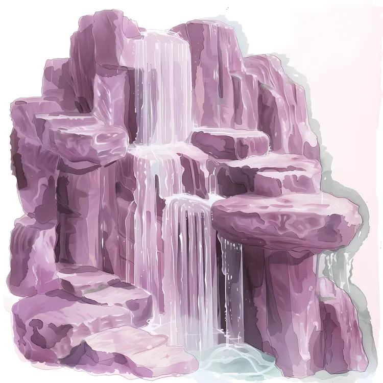 Purple Waterfall on Rocky Terrain