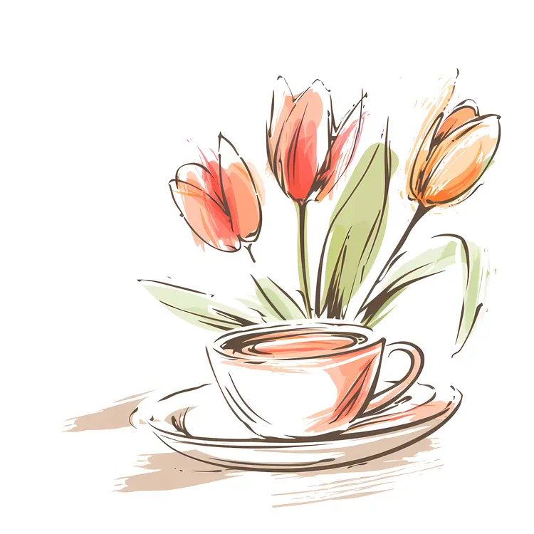 Coffee cup with tulips illustration