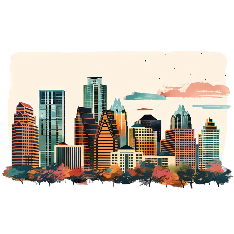 Autumn City Skyline with Skyscrapers