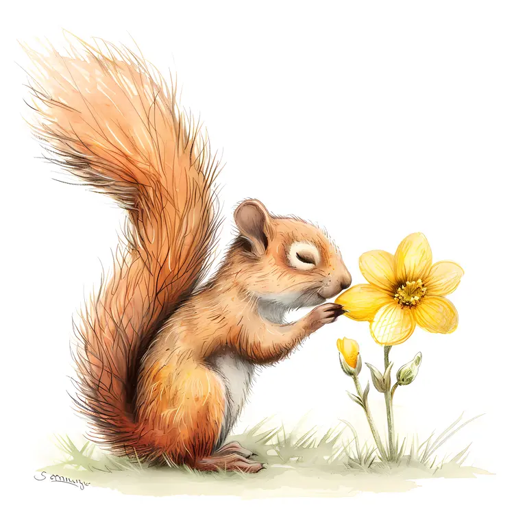 Cute Squirrel Holding a Flower
