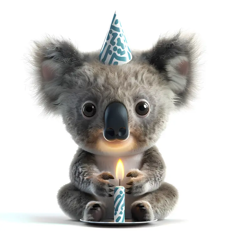 Adorable Koala Holding Birthday Candle