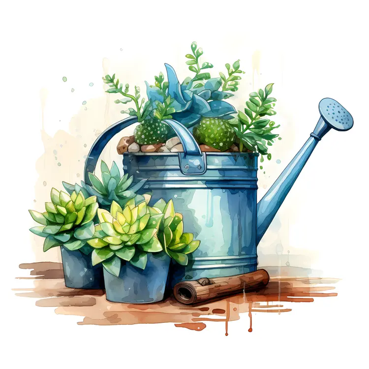 Watering Can with Plants