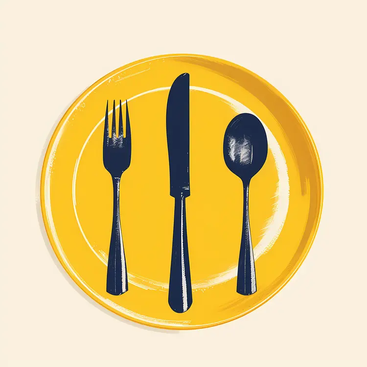 Blue Cutlery on Yellow Plate Illustration