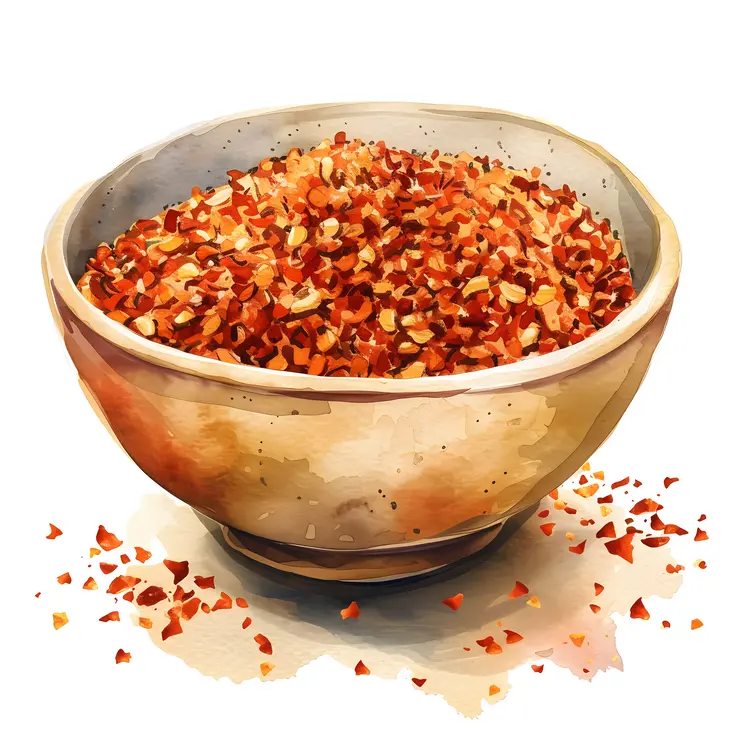Red Granules in a Ceramic Bowl