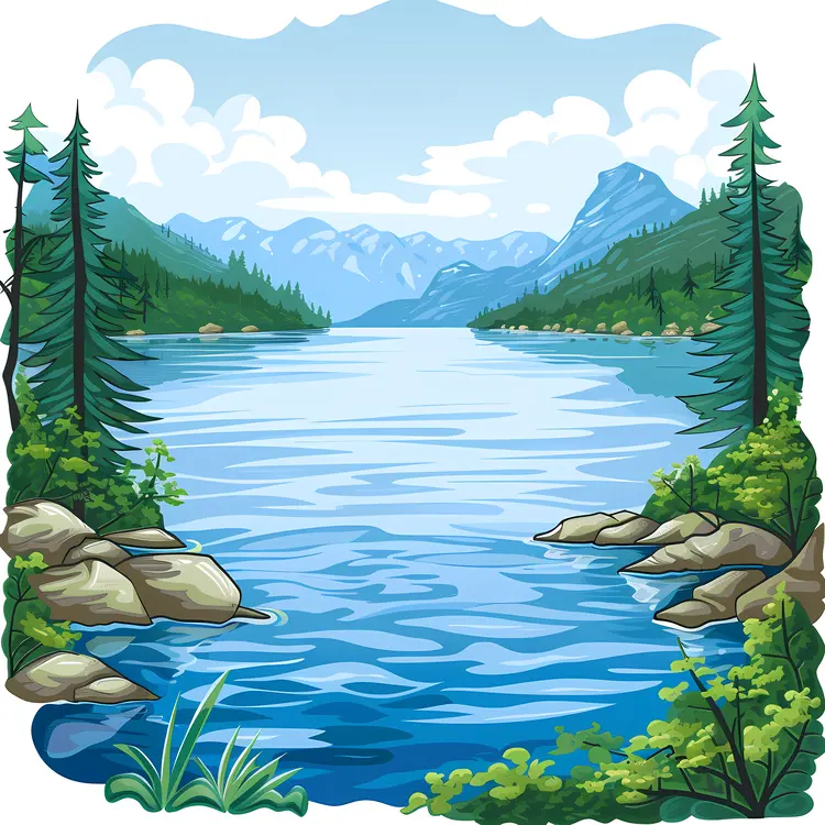 Scenic Lake with Rocky Shore