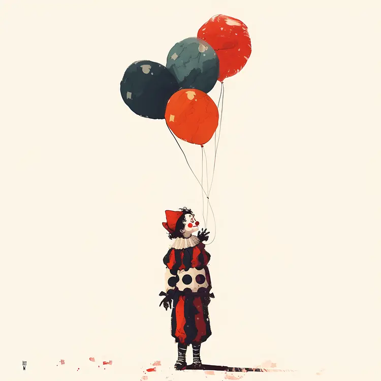 Cute Clown with Balloons Cartoon