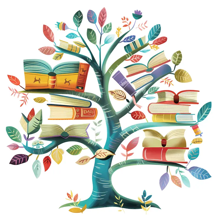 Colorful Book Tree with Leaves