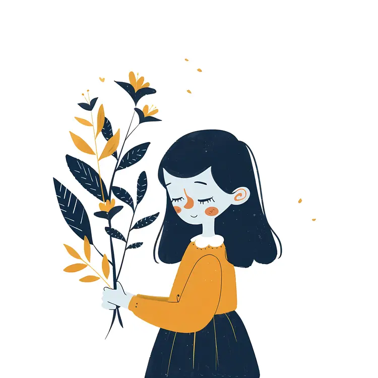 Blue and Yellow Girl with Flowers