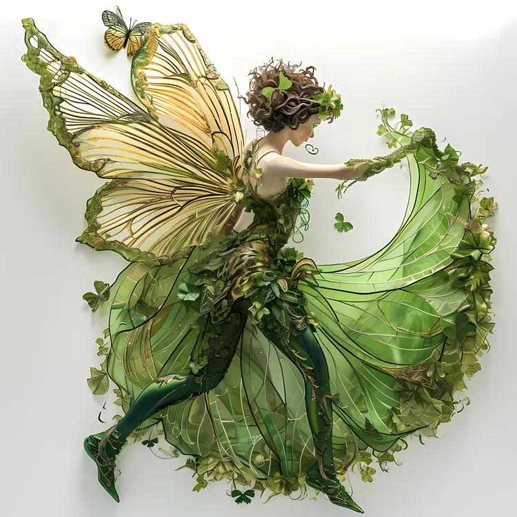 Green Fairy with Butterfly Wings