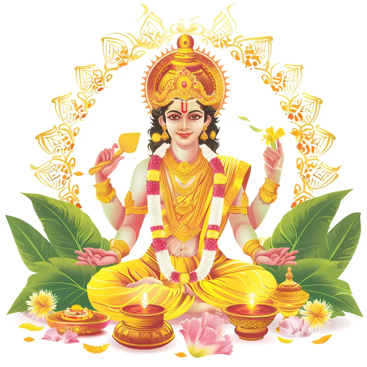 Seated Deity with Lamps and Leaves