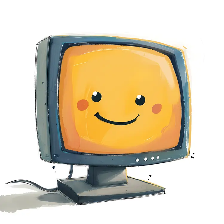 Smiling Cartoon Computer with Yellow Screen