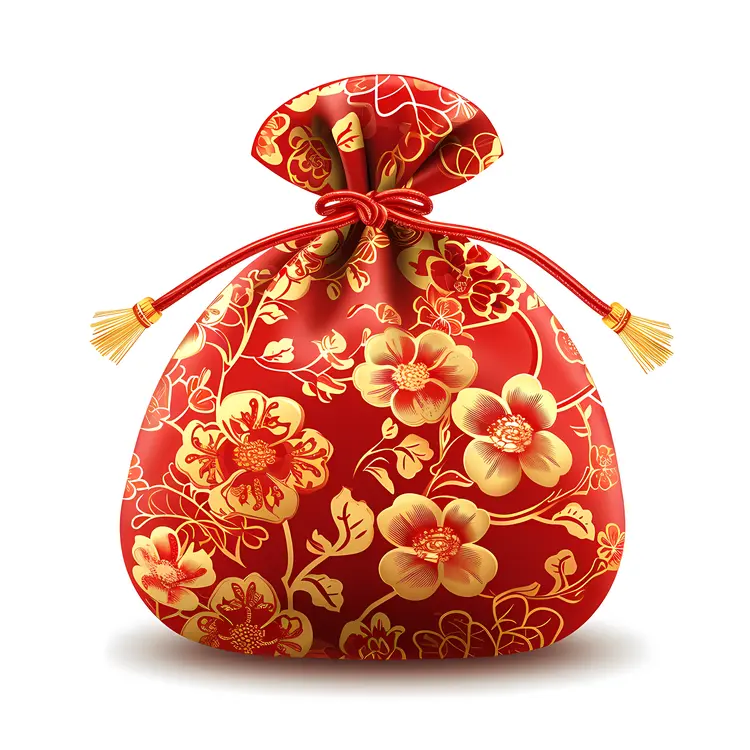 Red and Gold Floral Decorative Bag for Chinese New Year