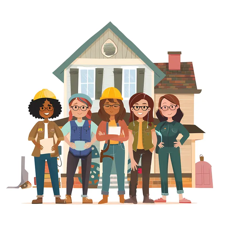 Group of Women Engineers in Front of a House