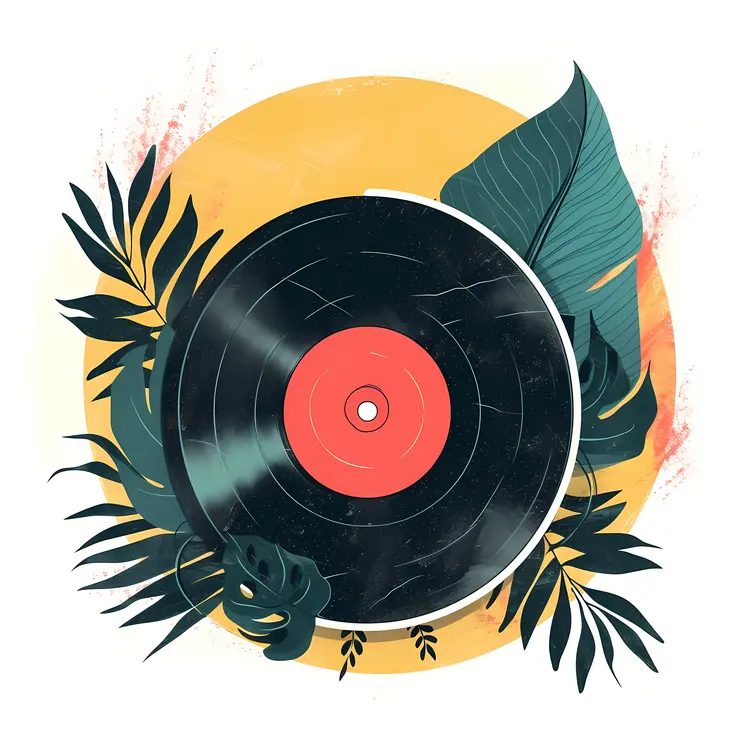Tropical Vinyl Record with Leaves