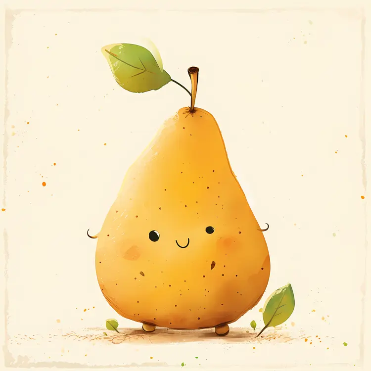 Cute Smiling Pear with Leaf