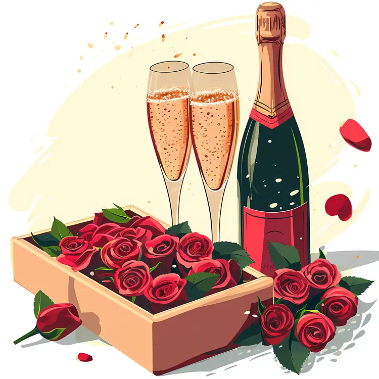 Champagne and Roses for a Romantic Celebration