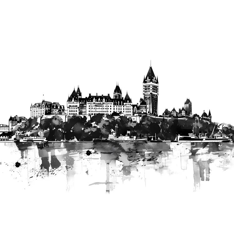 Black and White Cityscape Illustration