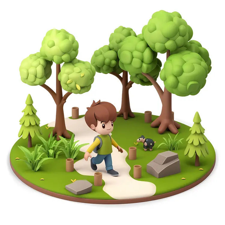 Boy Walking in a Green Park