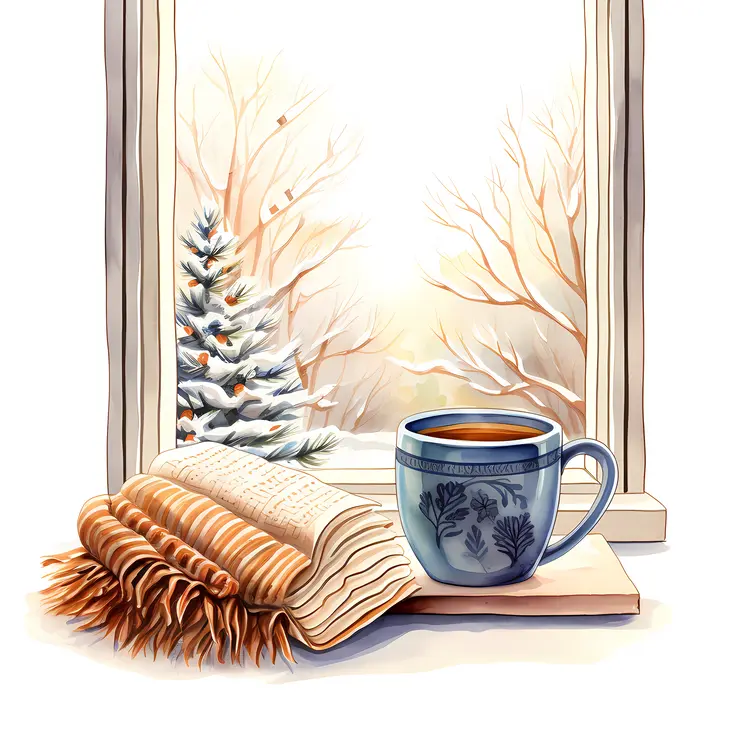 Cozy Winter Reading Scene with Cup and Book