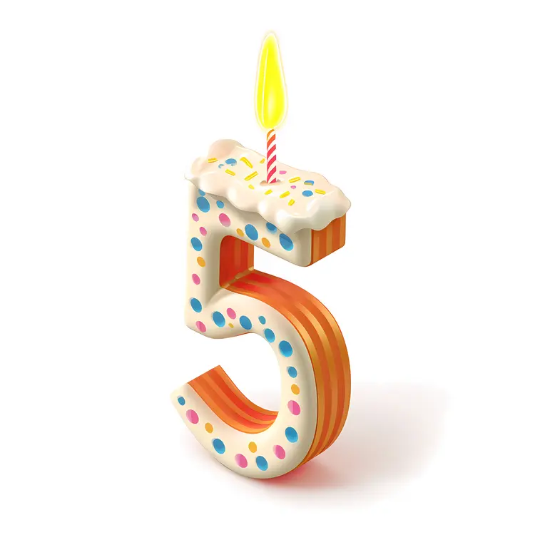 Polka Dot Number 5 Birthday Candle
