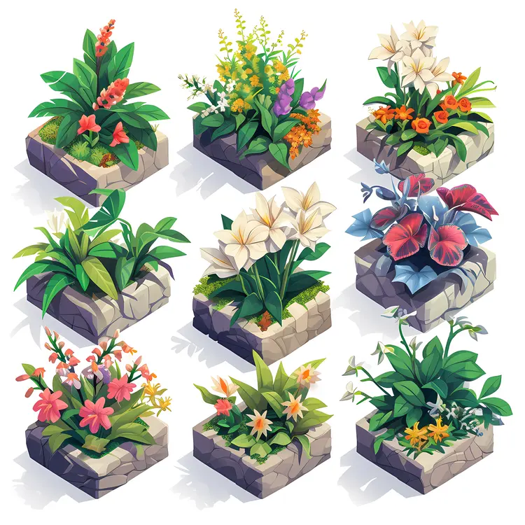 Colorful Flower Beds in Garden
