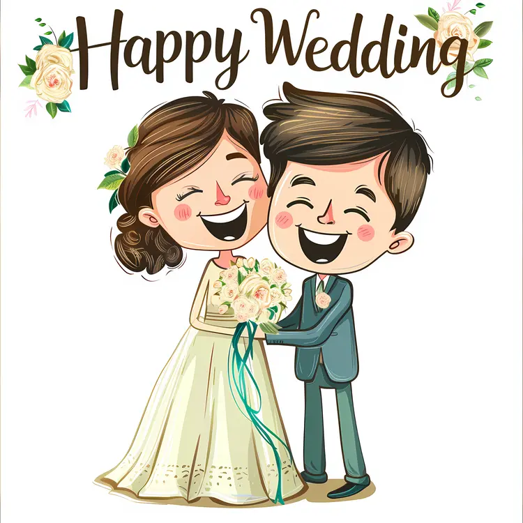 Happy Wedding Cartoon Couple