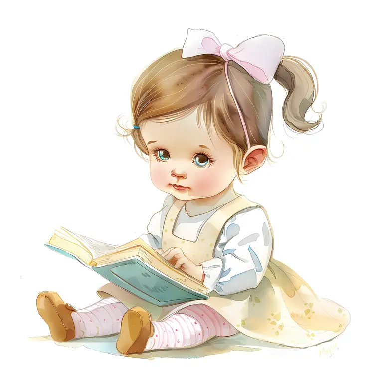 Adorable Baby Girl Reading a Book