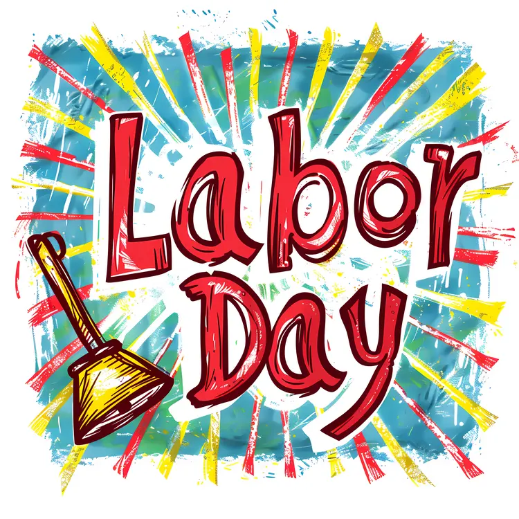 Labor Day Sign with Stars and Burst