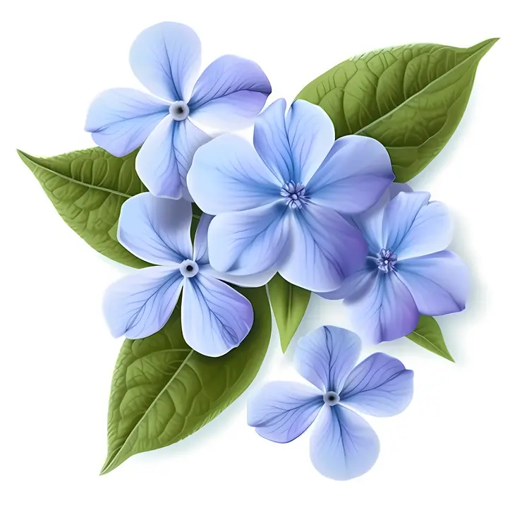 Cluster of Blue Flowers with Green Leaves