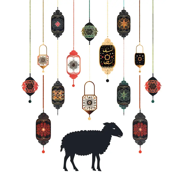Eid Sheep with Colorful Lanterns