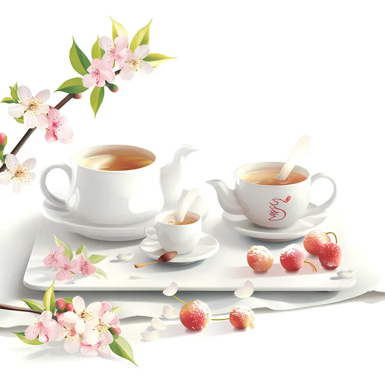 White Tea Set with Blossoms and Berries