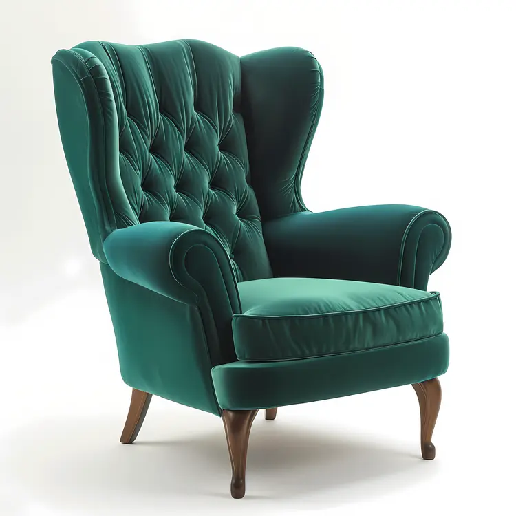 Elegant Green Velvet Armchair with Wooden Legs