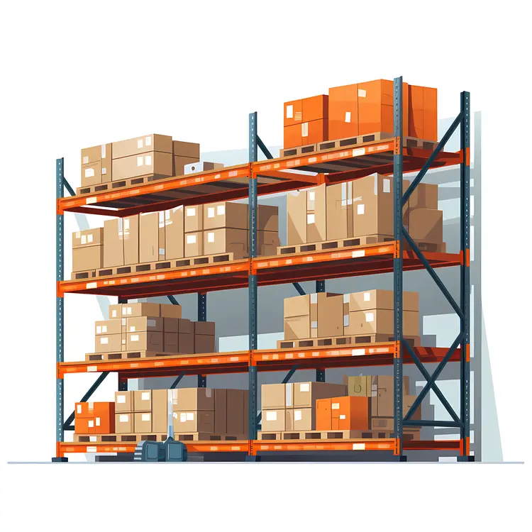 Warehouse Shelves with Boxes