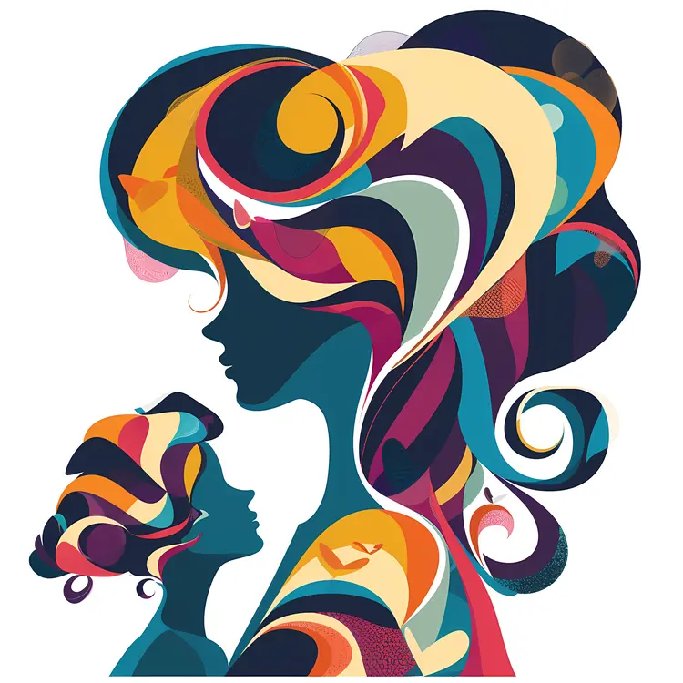 Colorful Abstract Faces of Mother and Child
