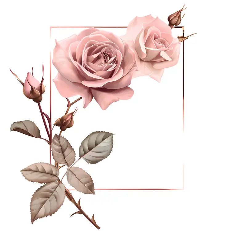 Pink Roses with Leaves and Buds