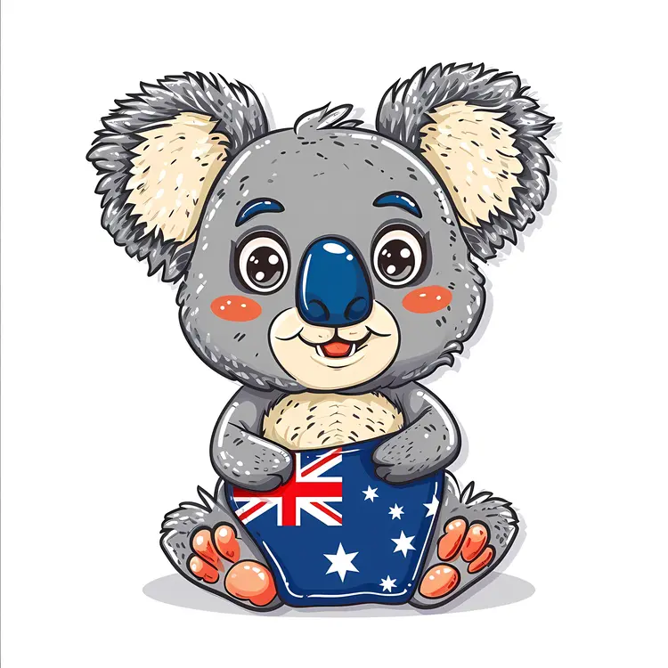 Happy Koala Holding Australian Flag