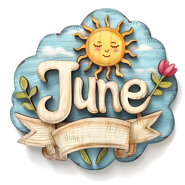 Decorative June Sign with Sun and Flower