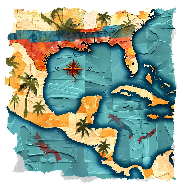 Colorful Map of the Caribbean