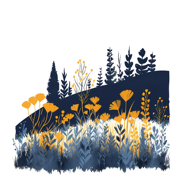 Yellow and Blue Wildflowers in Nature