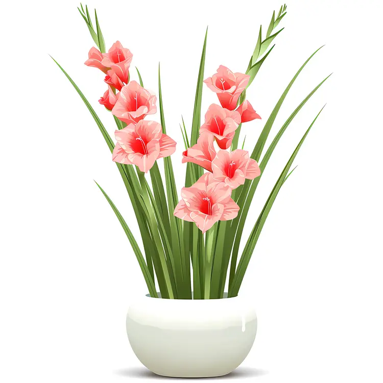 Pink Gladiolus Flowers in a White Vase