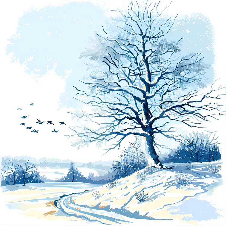 Winter Tree in Snowy Landscape