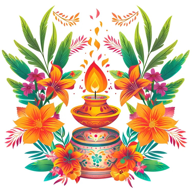 Decorative Lamp with Colorful Flowers