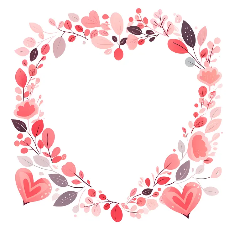 Heart Frame with Leaves and Flowers
