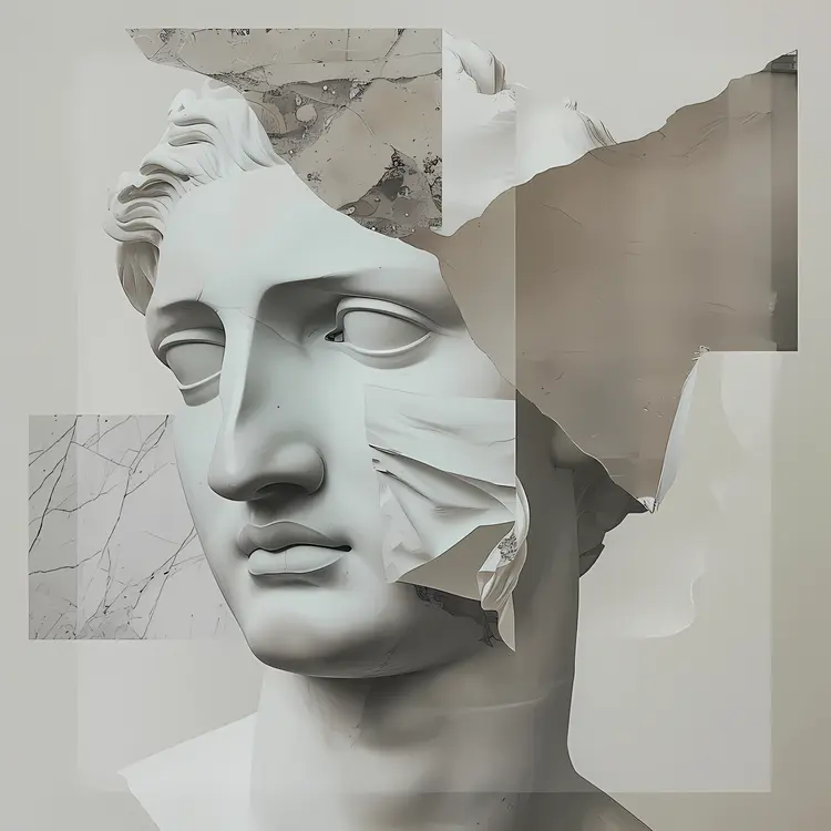 Fragmented Marble Sculpture with Abstract Design