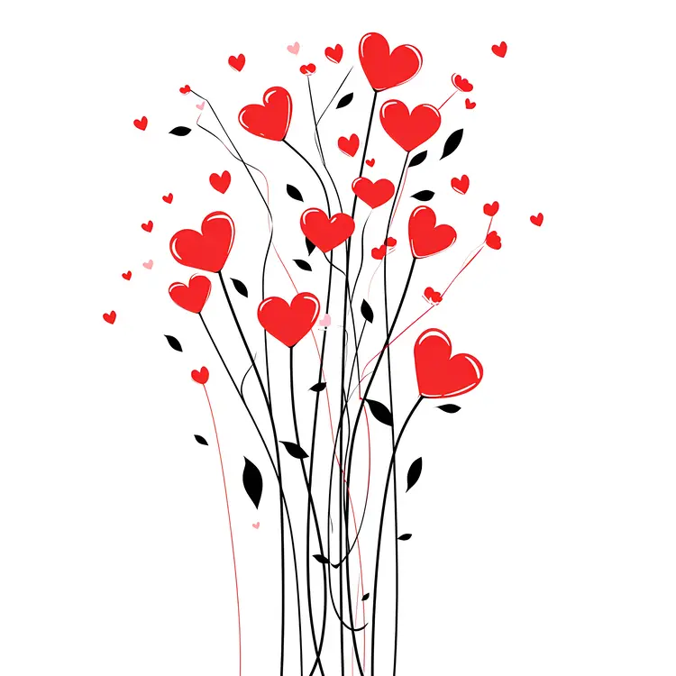Red Heart Flowers Illustration for Valentine's Day