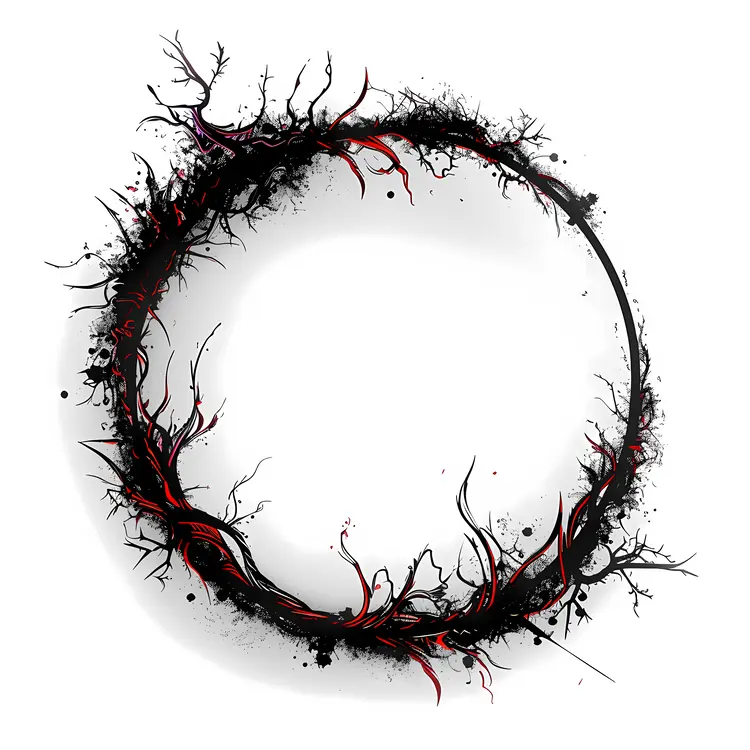 Abstract Black and Red Circle with Branches